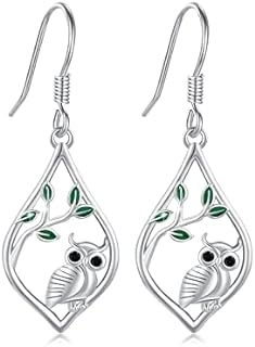 Sterling Silver Owl Dangle Earrings With Cubic Zirconia for Women and Teen Girls - Cute Animal Design Leverback Earrings