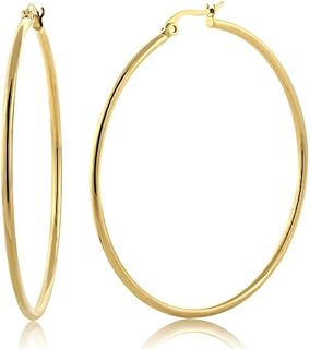 2 Inch Gold Plated Stainless Steel Hoop Earrings with Post with Snap Down Back Finding for Stylish Women, Classic Hoop Design