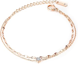 DS Simple Charm Anklet for Women Girls，14k Rose Gold plating Beach Dainty Cute Tiny Adjustable Stainless steel ankle bracelets Personalized Foot chain Jewelry Gifts for Mom Wife girlfriend