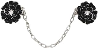 Enamel Flower Collar Clip Brooches Lapel Pin for Women Girls CZ Black White Enameled Camellia Cherry Blossom Flowers Clips Lightweight Elegant Retro Shirts Sweater Shawl Cardigan Costume Dress Accessories Jewelry Gifts