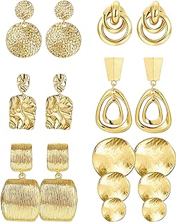 YADOCA 6 Pairs Statement Earrings for Women Girls Large Drop Clip On Earrings Set Geometric Leaf Round Dangle Earrings Jewelry