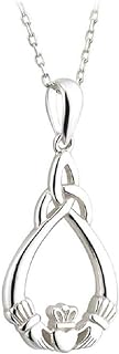 Argentium Plated Sterling Silver Claddagh Trinity Knot Pendant Necklace with Rolo Chain - Elegant Celtic Jewelry Gift for Loved Ones