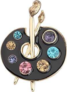 Stainless Steel Pin-Type Artist Palette Brooch with Rhinestones for Men and Women by UJIMS