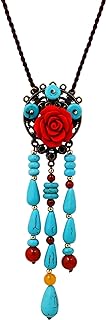 Bohemian Flower Colorful Ceramic Beads Necklace, Tricolor Beaded Jewelry, Gifts for Women