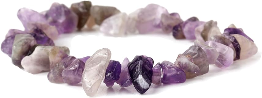 Hand-Crafted Stainless Steel Chain Amethyst Bead Bracelet, Natural Stone Round Design for Women - Crystal Jewelry Gift Box Included