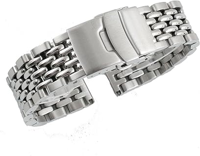 Stainless Steel Beads of Rice Watch Bracelet with Deployant Clasp - Versatile and Vintage Design for Men and Women