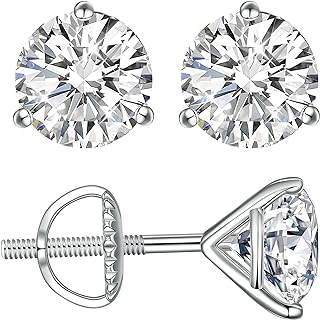 3ct Brilliant Round Cut Moissanite Stud Earrings with Secure Screw Back, Hypoallergenic 18k Yellow Gold Vermeil on Sterling Silver for Women – Dazzling Lab Created Diamond