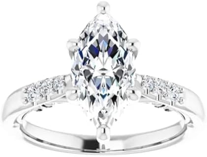 3-Carat Marquise Moissanite Engagement Ring for Women, Halo Solitaire Design in Sterling Silver