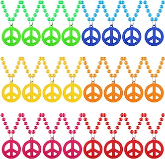 Hicarer Peace Sign Necklace - Vibrant Multicolor Hippie Bead Necklace with Sturdy Lobster Clasp - Nostalgic 60s & 70s Inspired Design - Ideal for Costumes, Festivals, and Gifts