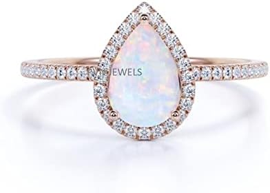 14K Rose Gold Over 925 Sterling Silver Pear Shaped Created Opal Engagement Ring Matching Wedding Band Bridal Set Engagement Ring 10