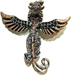 Copper & Purple Manticore Brooch Winged Tiger Cat glass crystals fantasy beast griffin lapel pin