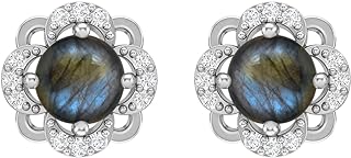 925 Sterling Silver Push Back Earrings with 5mm Round Labradorite Studs Designed for Women's Elegant Style