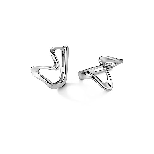Reffeer Solid 925 Sterling Silver Ocean Wave Hoop Earrings Huggies for Women Girls Cartilage Hoop Earrings Helix Minimalist