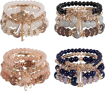 Bohemian Boho Stackable Bracelets for Women Set, Girls Stretch Multilayer Stack Beads Colorful Beaded Charm Bracelets Girl Handmade Jewelry