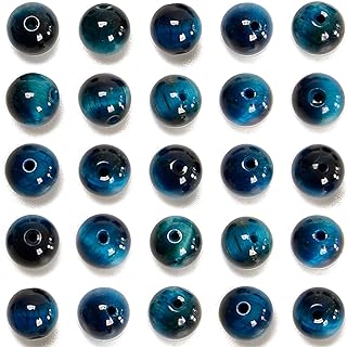 NCB 200-pcs 4mm Round Aquamarine Tiger's Eye Beads, Stone-Made, For DIY Jewelry Designs and Decorations - Perfect Gift for Craft Enthusiasts