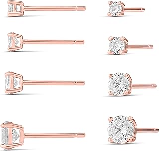 Amazon Essentials 14K Gold Plated Sterling Silver Round or Princess Cut Cubic Zirconia Stud Earring Set