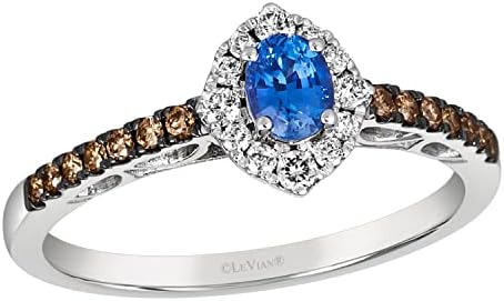 14K White Gold Oval Halo Ring, 1/4 Carat Diamond and Sapphire, Ideal for Women, Fancy Brown Design - Sizes 4 to 10 by LeVian