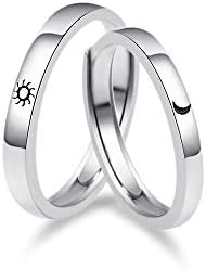 925 Sterling Silver Sun and Moon Couple Promise Rings, Adjustable Love Symbols for Him and Her, Day and Night Design, Ideal Gift for Lovers