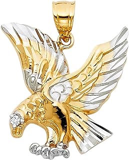 14k Yellow Gold and White Gold Eagle Pendant Necklace 20x22mm Jewelry for Women