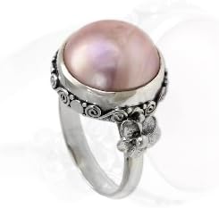 NOVICA Artisan Handmade Pearl Flower Ring Floral Sterling Silver Cocktail Pink Indonesia Birthstone [crownbezel 0.4 in H x 0.6 in Diam. Band Width 3 mm W] 'Love Moon'