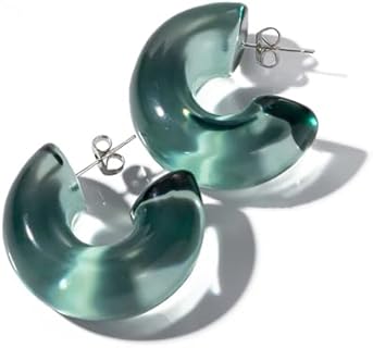 Clear Hoop Earrings for Women Trendy C Shaped Earrings Thick Hoop Earrings Resin Earrings Lucite Earrings Clear Statement Earrings Geometric Earrings Vintage Jewelry Gifts for Teen Girls