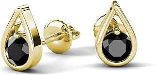 Round Black Diamond Tear Drop Stud Earrings with Bezel Set, Screw Back, Perfect Gift for Chic Women - Ursula USA