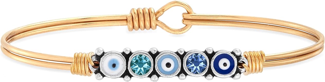 Luca + Danni Blue Ombre Evil Eye Bangle Bracelet, Spiritual Jewelry Gift for Women, Girls, Wear as Single or for Stacking - Brass Tone Regular Size Made in USA