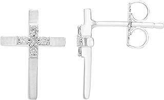 Genuine Diamond Cross Stud Earrings with .925 Sterling Silver Clasp | Beautifully Crafted in India | Elegant Inspirational Jewelry Ideal for Faith-focused Individuals | Cross-shaped Design