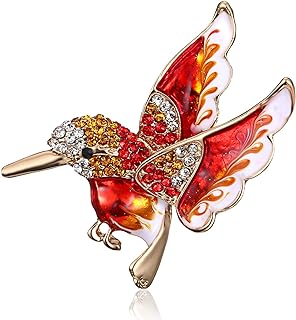 Charming Multi-Colored Hummingbird Brooch Pin in Antique Gold with Austrian Crystal & Cubic Zirconia for Women