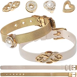 Charm Bracelets for Women Kit - Includes 2 Bracelets + 4 Charms, Jewelry for Women & Girls, Interchangeable Cute Bracelet Charms, Stainless Steel & Leather Bracelets for Women Trendy Style