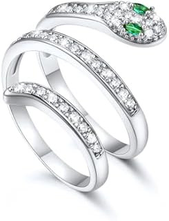 Adjustable U7 Women's Snake Ring with Cubic Zirconia - 14K Gold/Platinum Plated Emerald-Eyed Snake Design Statement Ring