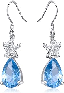 Zircon Crystal Starfish Stud Earrings with Sterling Silver French Wire for Women and Girls, Elegant Design