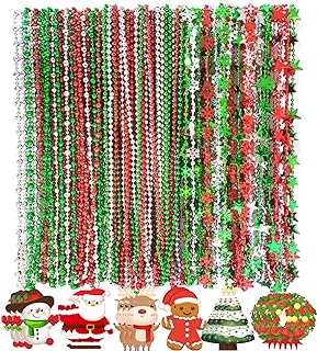 100 Pcs Christmas Beads Necklaces Bulk, Red Green Silver Beaded Necklaces With Xmas Tree Snowman Reindeer Santas Pendants For Chirstmas Party Favors