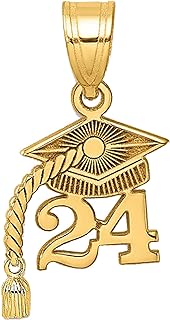 10k Yellow Gold Polished Graduation Necklace Charm Pendant 2024 with Cap and Dangling Tassel