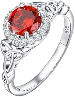 Celtic Rings for Women 925 Sterling Silver Irish Celtic Birthstone Rings Created Gemstone Moissanite Heart/Pear/Round/Oval Engagement Wedding Rings (with Gift Box)