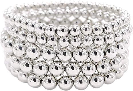 5 Pcs Faux Pearl Bracelet Set for Women Beaded Stretch Strand Bracelets for Bridesmaid,Bridal,Party Jewelry