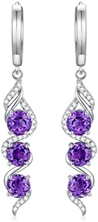 Genuine 5mm Gemstone Earrings 925 Sterling Silver 3 Stone Dangle Drop Earrings Birthstone Jewelry Gifts for Valentines Day Women Gifts