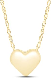 Spring Ring Clasp 14K Gold Plated Sterling Silver Necklace with 3D Puffed Heart Pendant for Women, Rope Chain