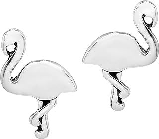 AeraVida Adorable Tropical Flamingo .925 Sterling Silver Stud Earrings | Silver Flamingo Earrings | Sterling Silver Stud Earrings | Bird Earrings For Women
