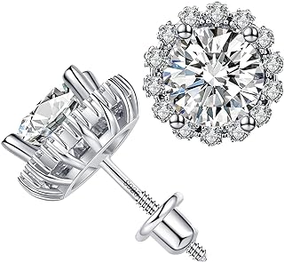 Screw Back Moissanite Stud Earrings, Sterling Silver Plated 18K White Gold, Ideal for Men and Women, Classic Design, Perfect Anniversary/Birthday Present, From China