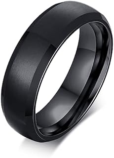 Mens Ring Brushed Matte Ring 6MM Silver/Black/Blue Stainless Steel Ring for Male Women Boy Matte Polished Finish Beveled Edge Engagement Wedding Band Ring Comfort Fit Jewelry Gift US Size 4-15