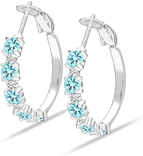 LeCalla Flaunt Clip-on Blue Topaz & Cubic Zirconia Hoop Earrings in 925 Sterling Silver for Women and Teens - Hoop Design