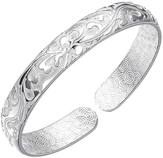 925 Sterling Silver Cuff Bangle Bracelets Adjustable Jewelry Fashion Simple Open Bangles Cuff Jewelry for Women Mom Wife Mothers Day Valentine Gift