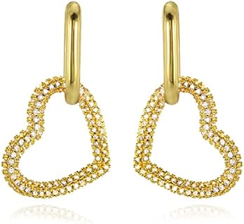 KOSE Women's 14K Yellow Gold-Plated Heart Huggie Hoop Earrings with Clutchless Back Finding and Dangle Pearl Drop Design - No Gemstone