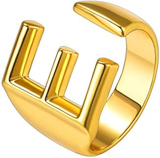 18K Gold Plated Adjustable Initial Letter Rings by Suplight - Hypoallergenic and Nickel-Free Stackable Name Rings for Women & Teens - Statement Open Design Monogram Jewelry