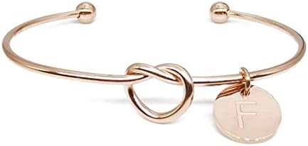 Love Knot Bridesmaid Proposal Bracelet with Adjustable Box Chain and Lobster Claw Clasp - Stainless Steel 26 Initial Charms Gift