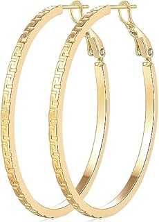 14K Yellow Gold Chunky Hoop Earrings with Hypoallergenic Clasp for Women - Large Square-Edge Design