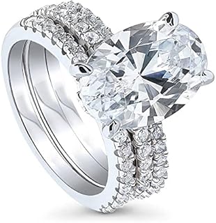 BERRICLE Sterling Silver Hidden Halo Wedding Engagement Rings Cubic Zirconia CZ Solitaire Ring Set for Women, Rhodium Plated Size 4-10