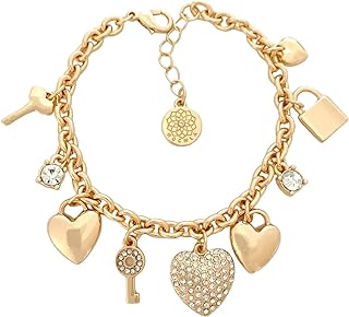 LFE Heart Key charm Bracelet Cubic Zirconia CZ Diamond Bracelet 18k Gold Plated gift jewerly for women, fashion trendy jewerly |includes a velvet gift box