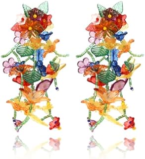 Colorful Bohemian Beaded Flower Dangle Earrings with Push Back Mechanism for Women, Durable Brass Beach Jewelry
